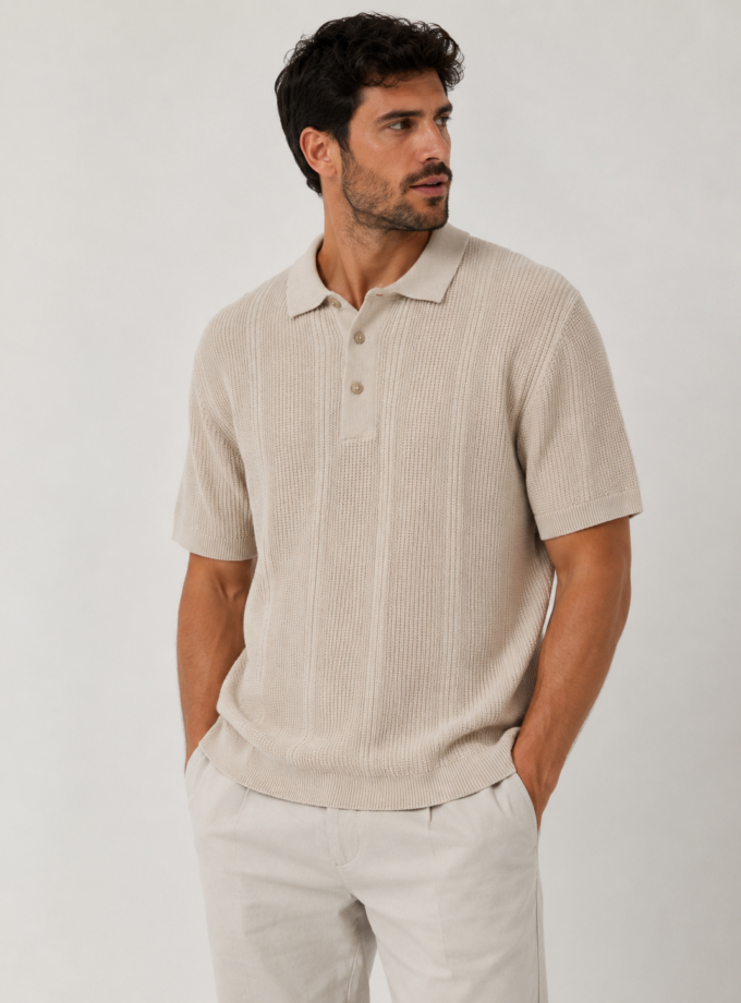 KNIT POLO SHORT - ECRU