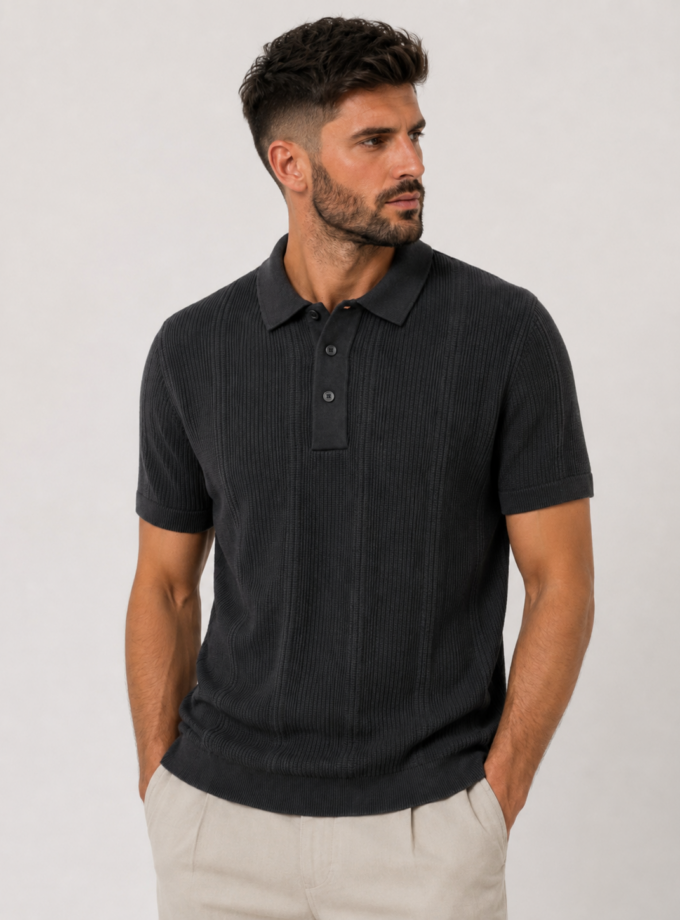KNIT POLO SHORT - BLACK