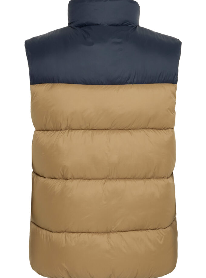 PUFFER VEST - MOCHA WITH DARK BLUE