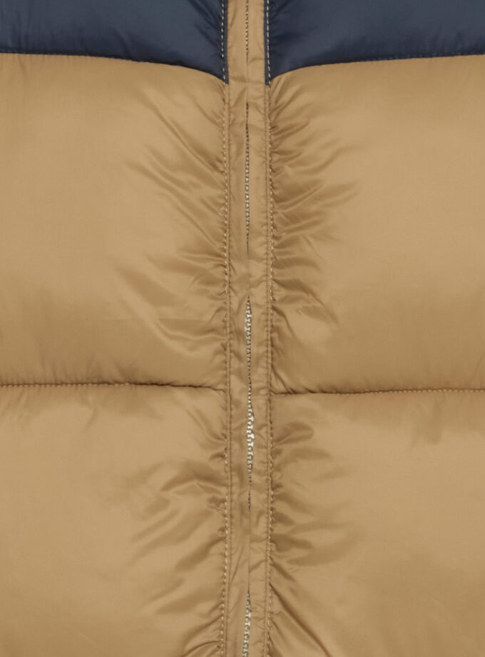 PUFFER VEST - MOCHA WITH DARK BLUE