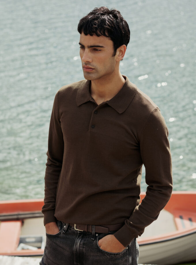 KNIT POLO  -  BROWN