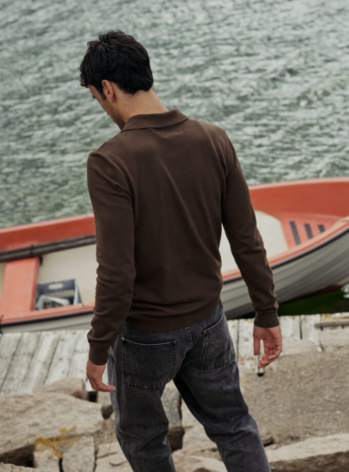 KNIT POLO - BROWN