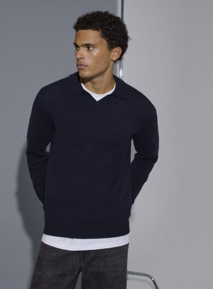 KNIT SWEATER POLO  - DARK BLUE