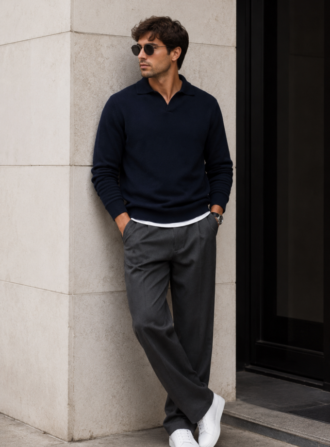 KNIT SWEATER POLO - DARK BLUE