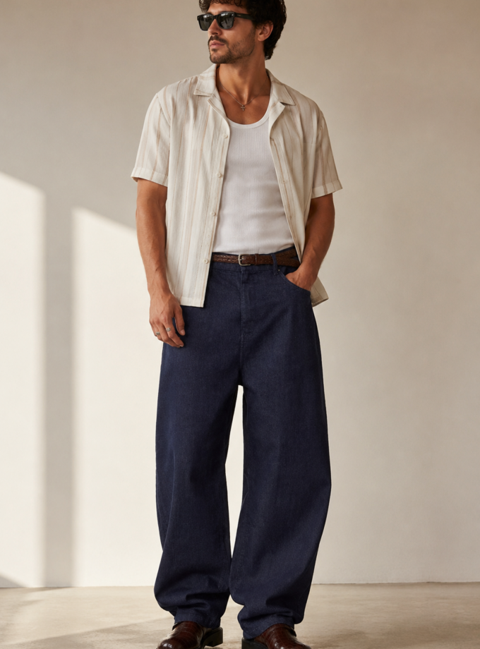 RAW WASH WIDE LEG DENIM - DARK BLUE