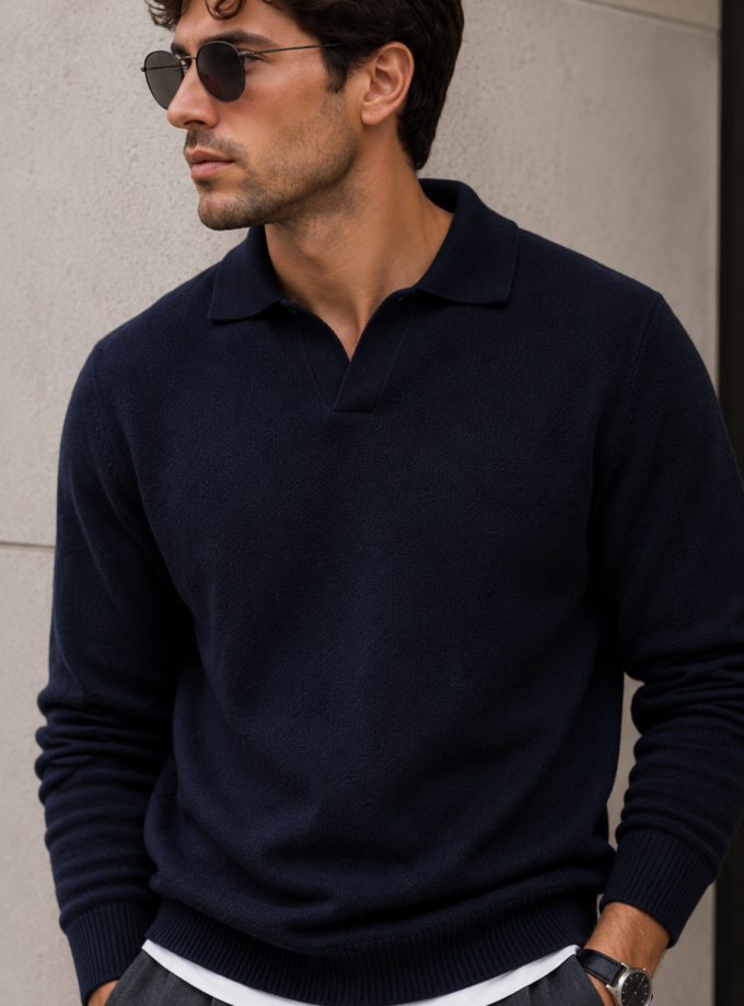 KNIT SWEATER POLO  - DARK BLUE