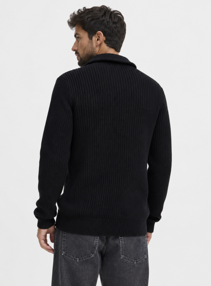 KNITTED SWEATER WITH ZIP NECK - BLACK