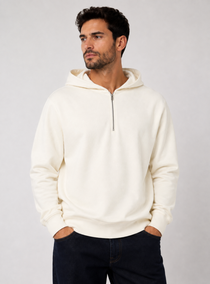 HALF ZIP SWEATSHIRT -  OFF WHITE