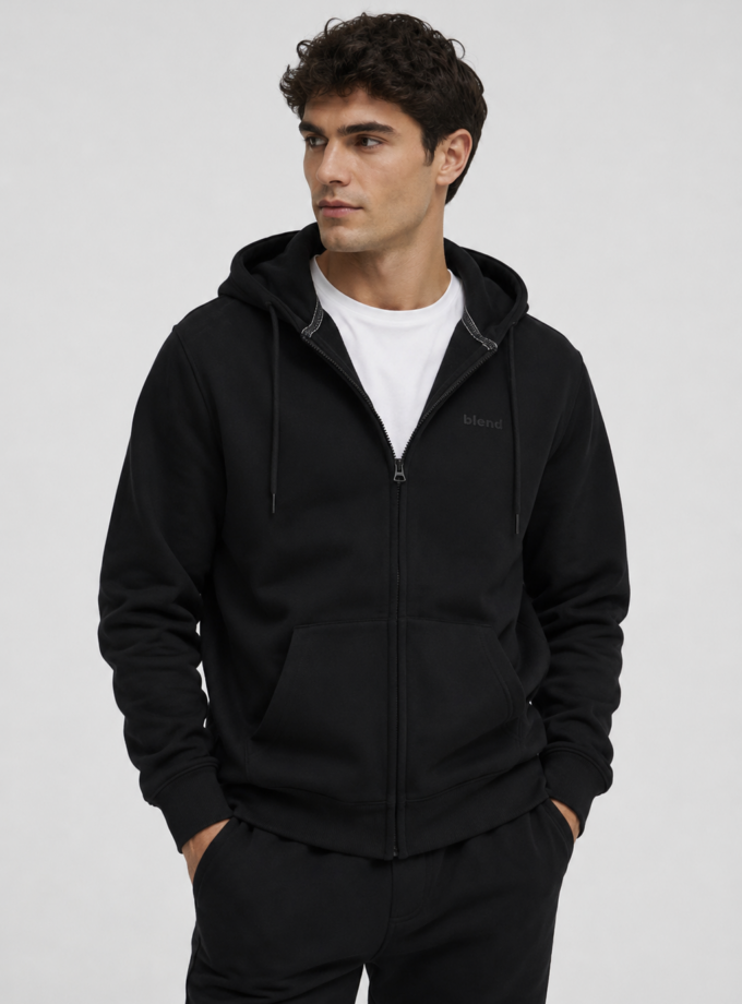 ZIP- UP HOODIE - OFF BLACK
