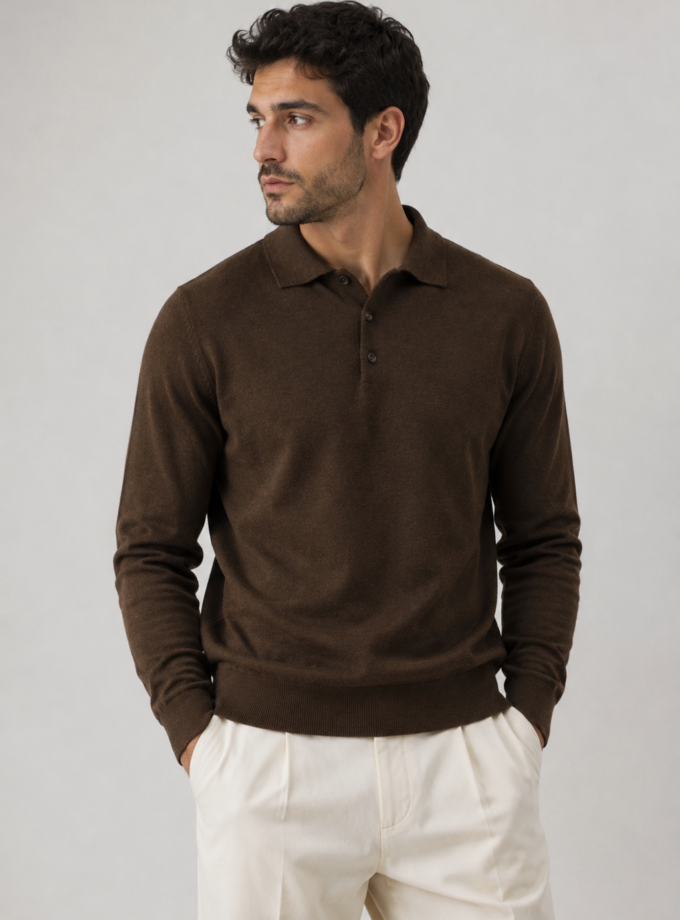 KNIT POLO  -  BROWN