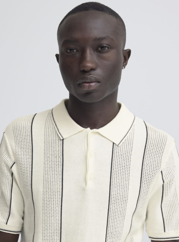 SHORT SLEEVE KNITTED POLO - SAND