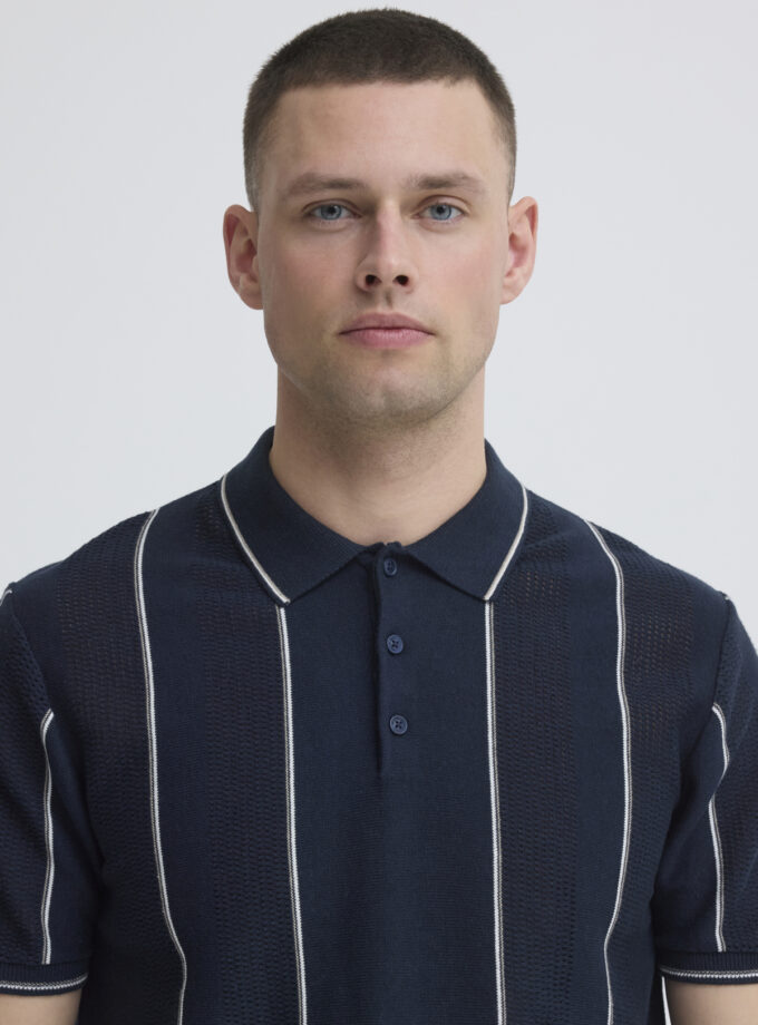 SHORT SLEEVE KNITTED POLO - DARK BLUE