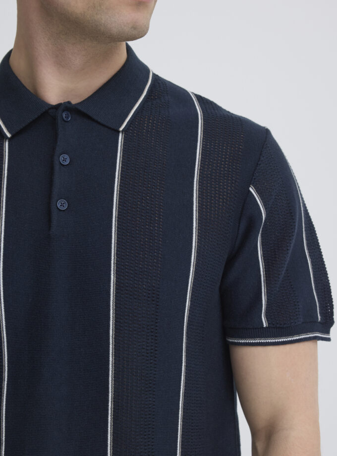 SHORT SLEEVE KNITTED POLO - DARK BLUE