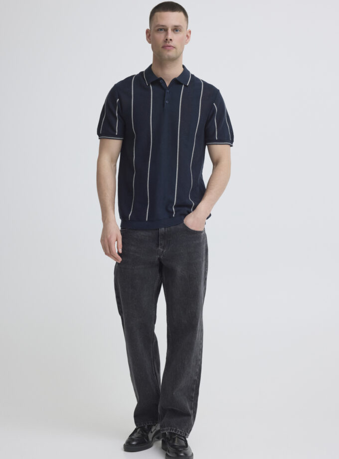SHORT SLEEVE KNITTED POLO - DARK BLUE