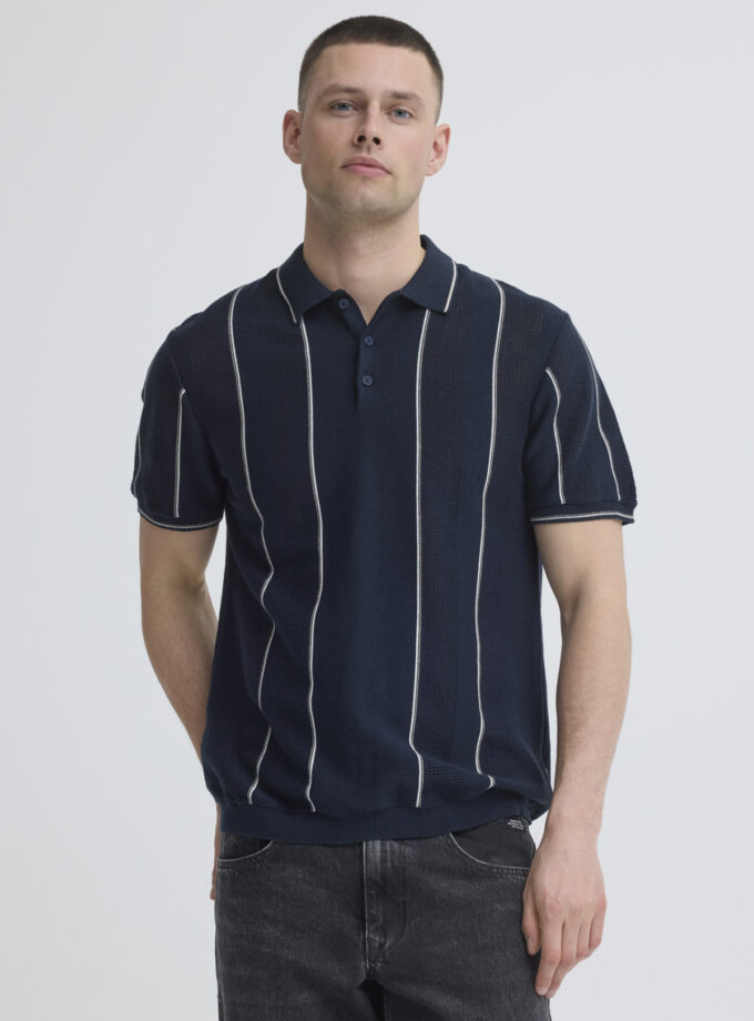 SHORT SLEEVE KNITTED POLO - DARK BLUE