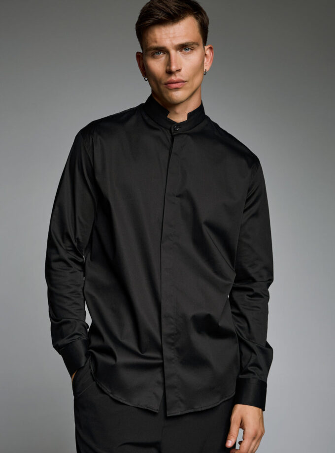 CLEAN CUT NECK SHIRT  - BLACK (EXCLUSIVE ONLINE)