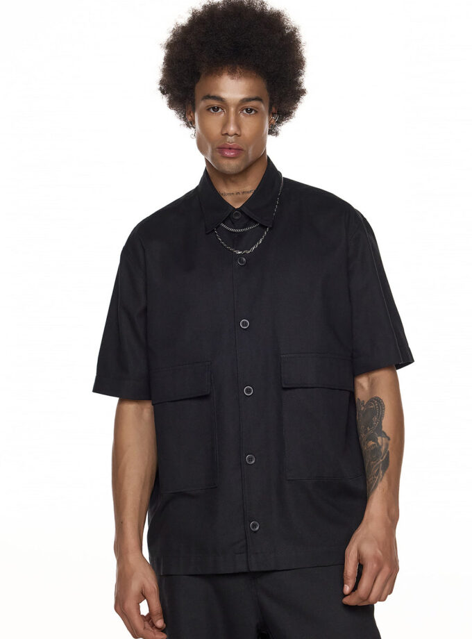 STRUCTURED SHIRT  - SLEEVE SHIRT - BLACK (EXCLUSIVE ONLINE)