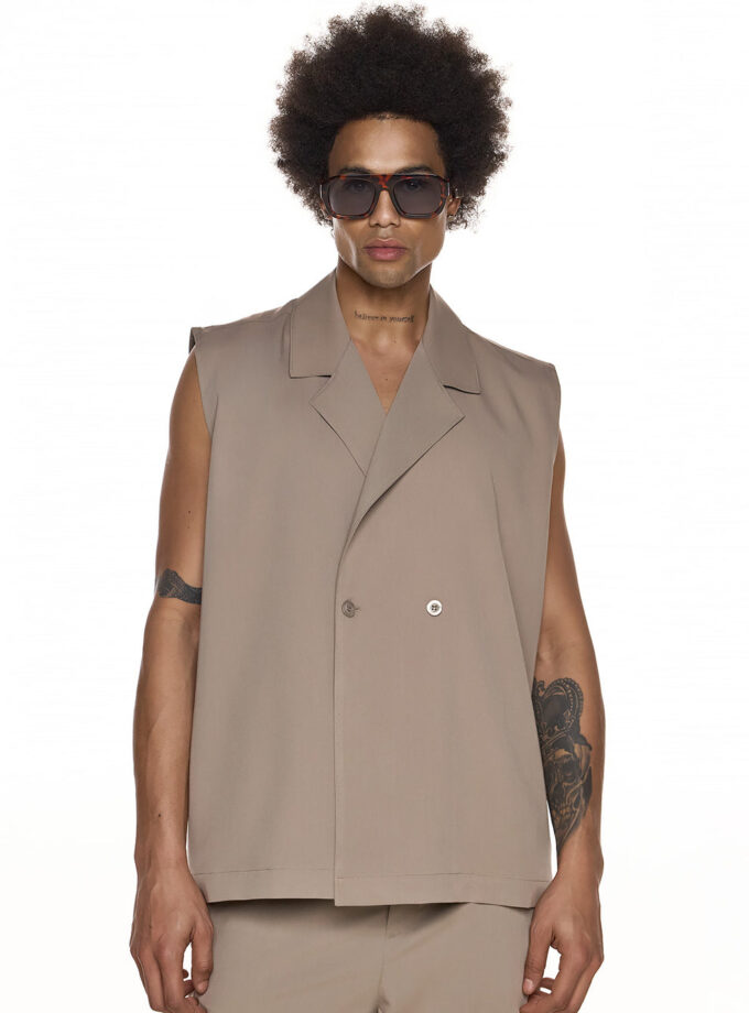SLEEVELESS DOUBLE-BREASTED VEST – BEIGE (EXCLUSIVE ONLINE)