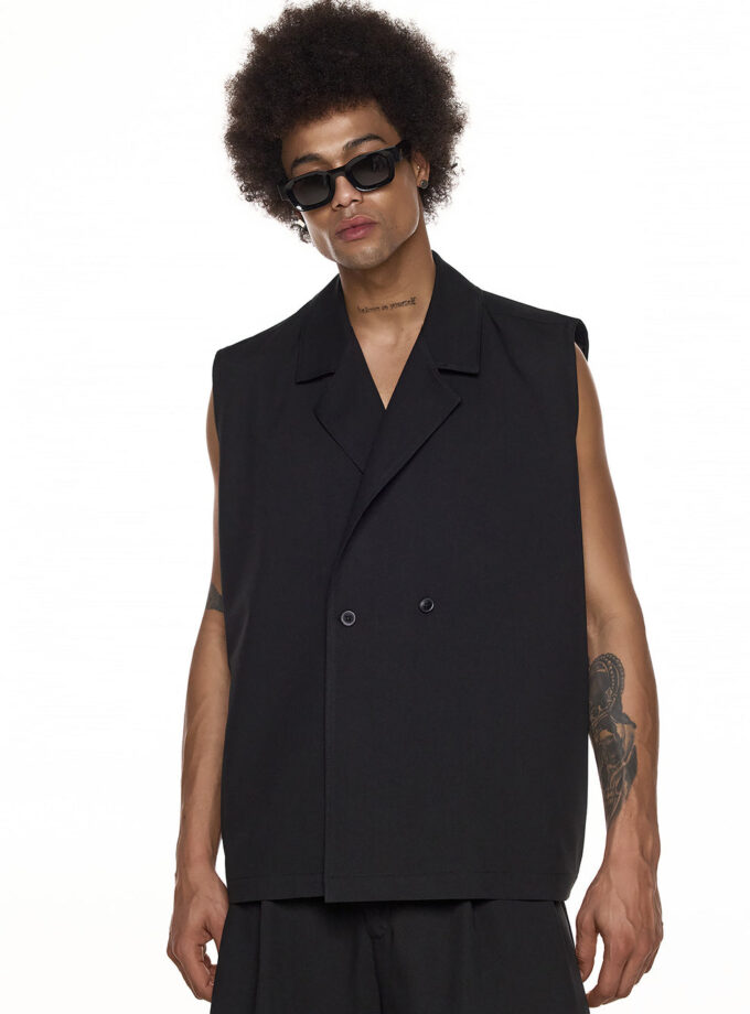 SLEEVELESS DOUBLE-BREASTED VEST  - BLACK (EXCLUSIVE ONLINE)