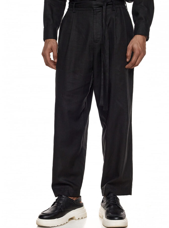 LINEN TROUSERS WITH SEAMS – RELAXED FIT - BLACK (EXCLUSIVE ONLINE)