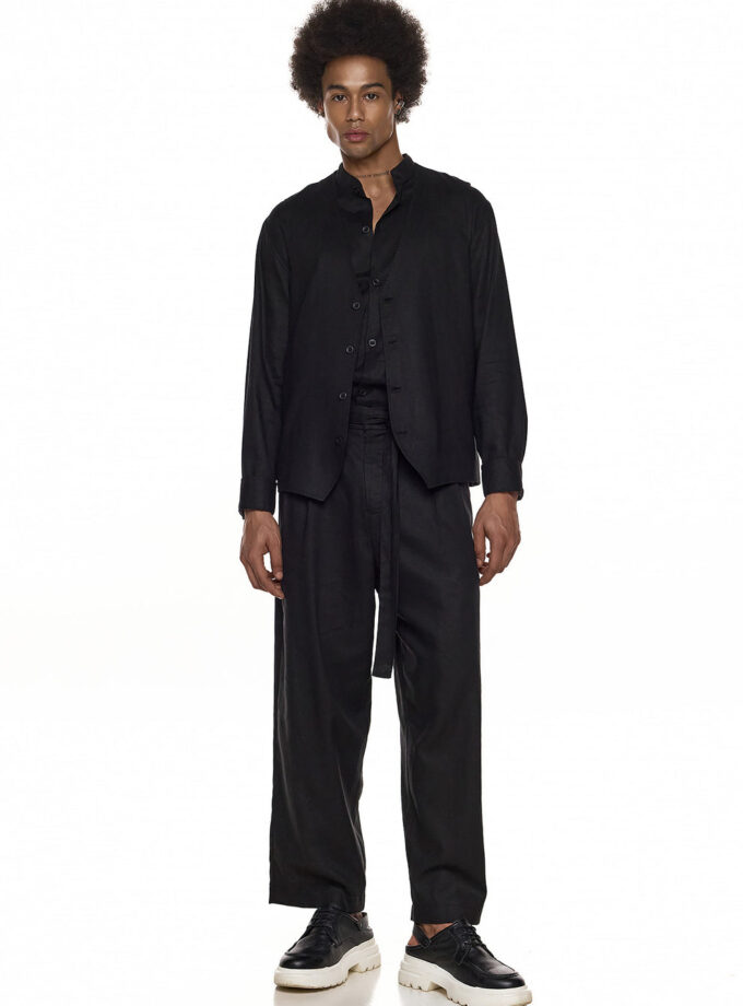 LINEN TROUSERS WITH SEAMS – RELAXED FIT - BLACK (EXCLUSIVE ONLINE)