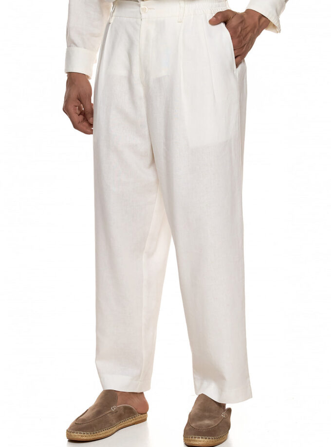 LINEN TROUSERS WITH SEAMS – RELAXED FIT - WHITE (EXCLUSIVE ONLINE)
