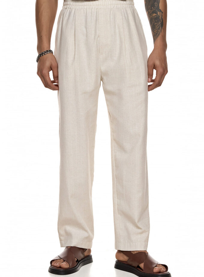 TEXTURED ELASTIC-WAIST TROUSERS -  ECRU