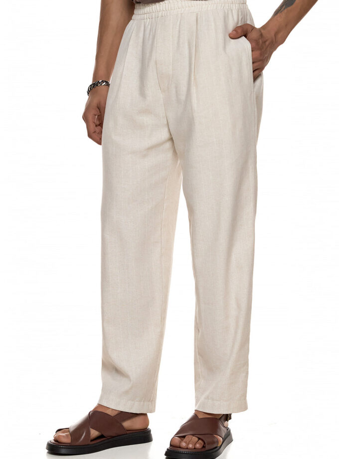 TEXTURED ELASTIC-WAIST TROUSERS - ECRU