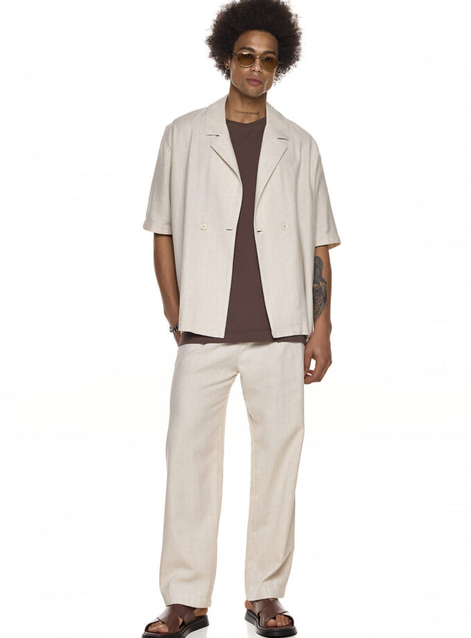 TEXTURED ELASTIC-WAIST TROUSERS - ECRU