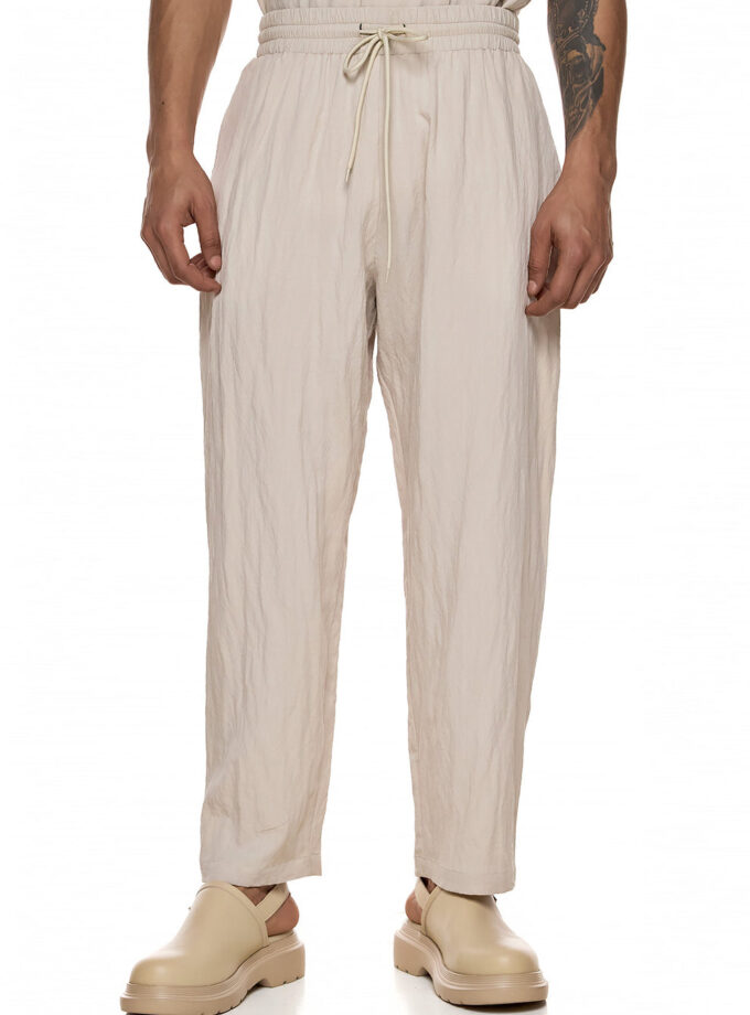 JAPANESE STYLE PANTS WITH ELASTIC WAIST - ECRU