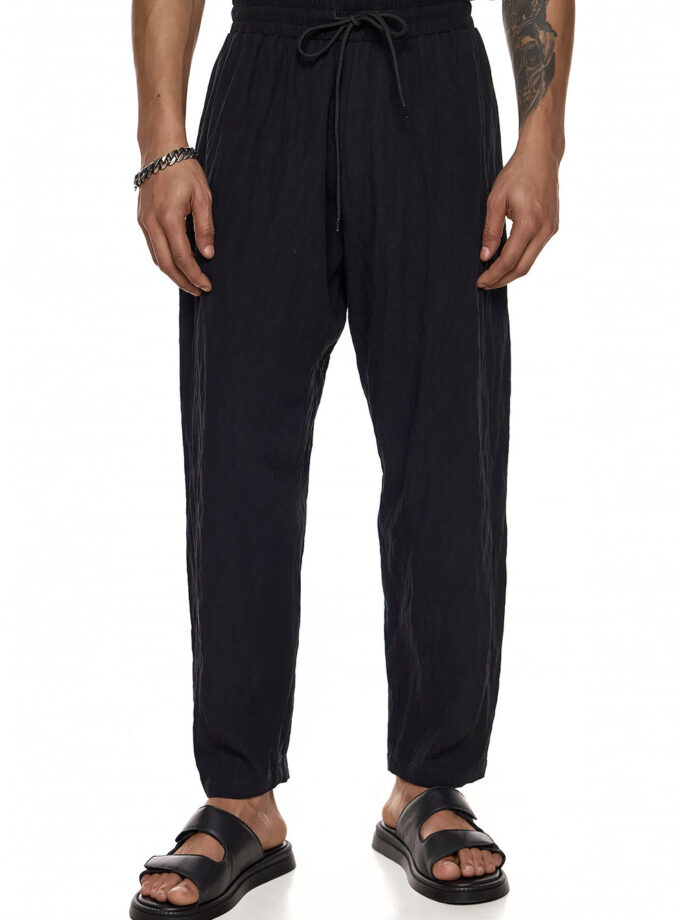 JAPANESE STYLE PANTS WITH ELASTIC WAIST - BLACK