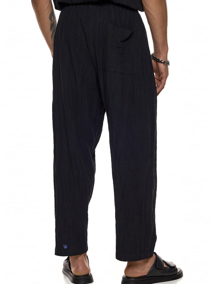JAPANESE STYLE PANTS WITH ELASTIC WAIST - BLACK