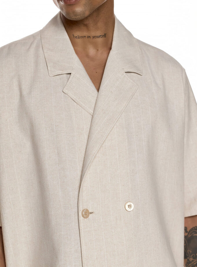 TEXTURED DOUBLE - BREASTED SHORT - SLEEVE SHIRT – ECRU