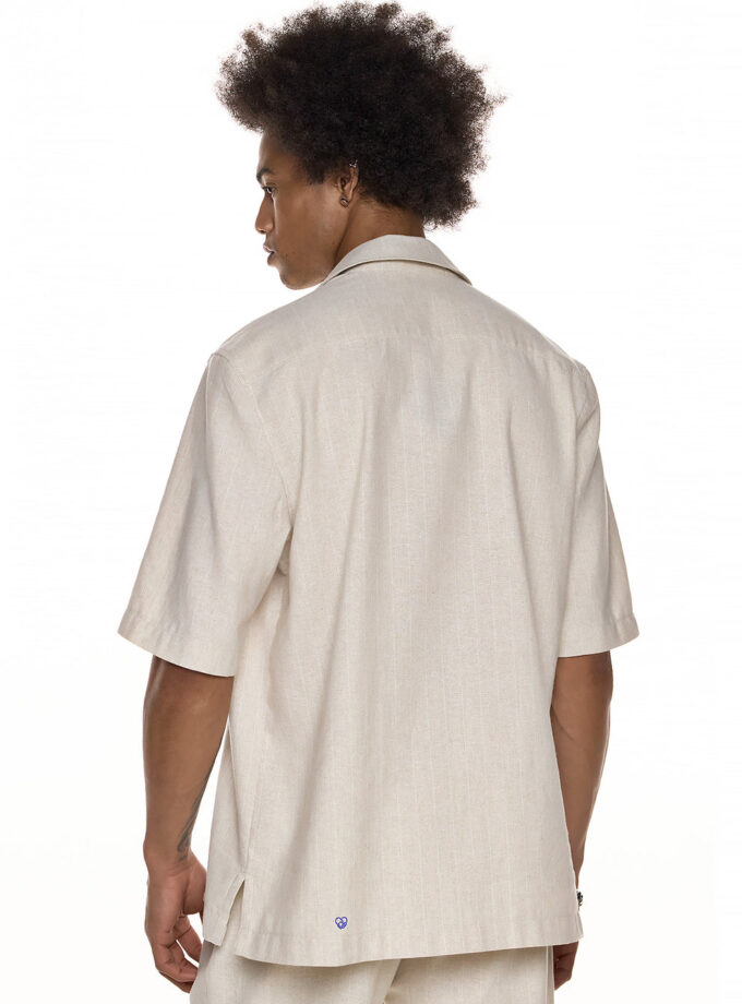 TEXTURED DOUBLE - BREASTED SHORT - SLEEVE SHIRT – ECRU