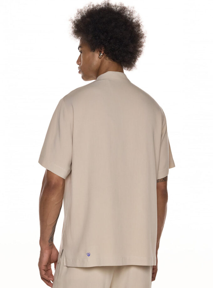 SHORT SLEEVE BLOUSE WITH COLLAR AND BELT – BEIGE(EXCLUSIVE ONLINE)