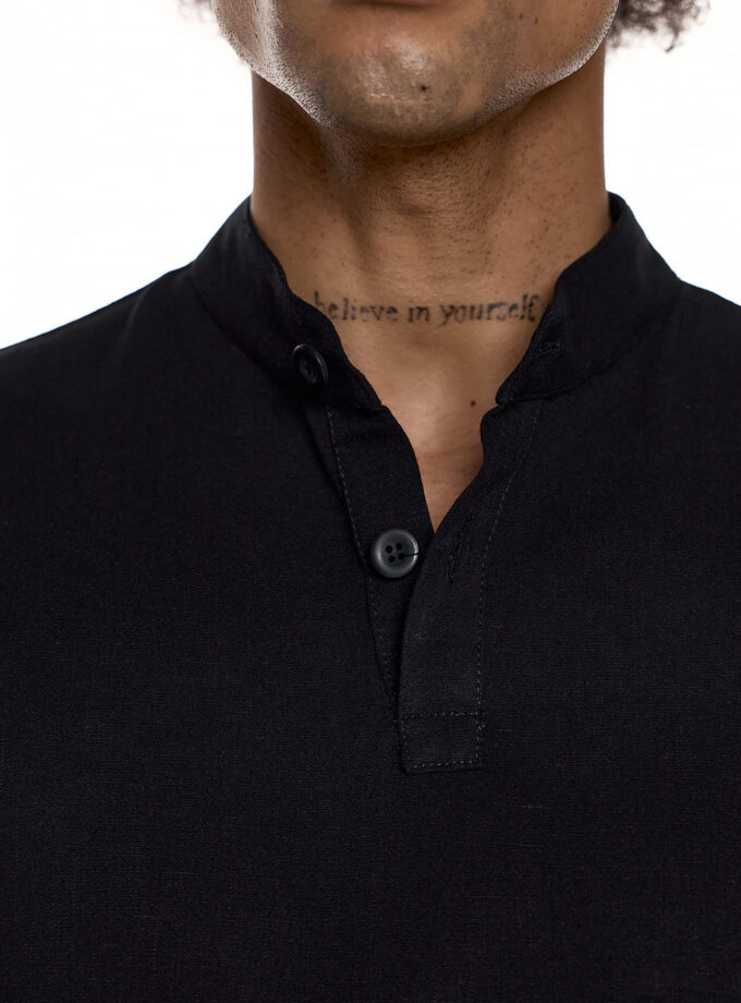 SHORT SLEEVE BLOUSE WITH COLLAR AND BELT – BLACK (EXCLUSIVE ONLINE)