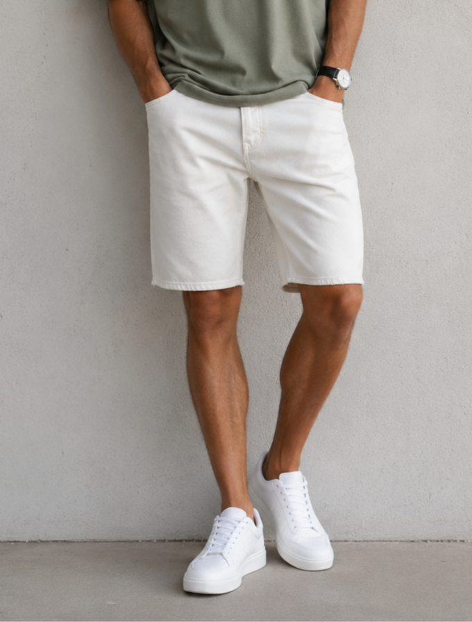 DENIM SHORTS REGULAR FIT - OFF WHITE