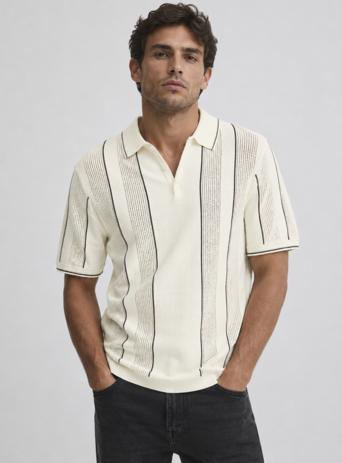 SHORT SLEEVE KNITTED POLO - SAND