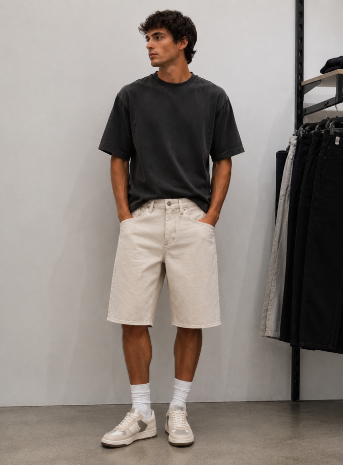 DENIM SHORTS LOOSE FIT - ECRU