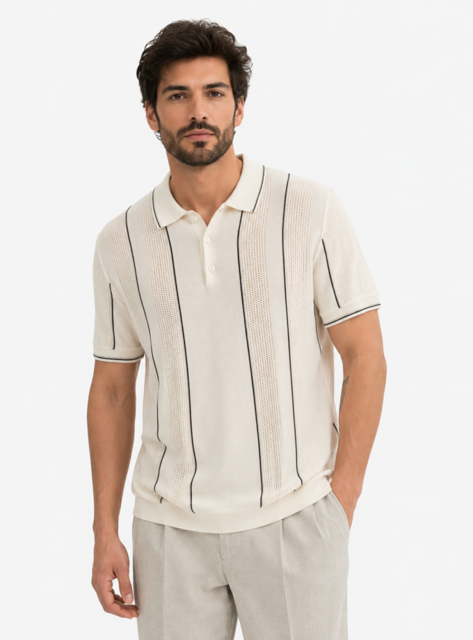 SHORT SLEEVE KNITTED POLO - SAND