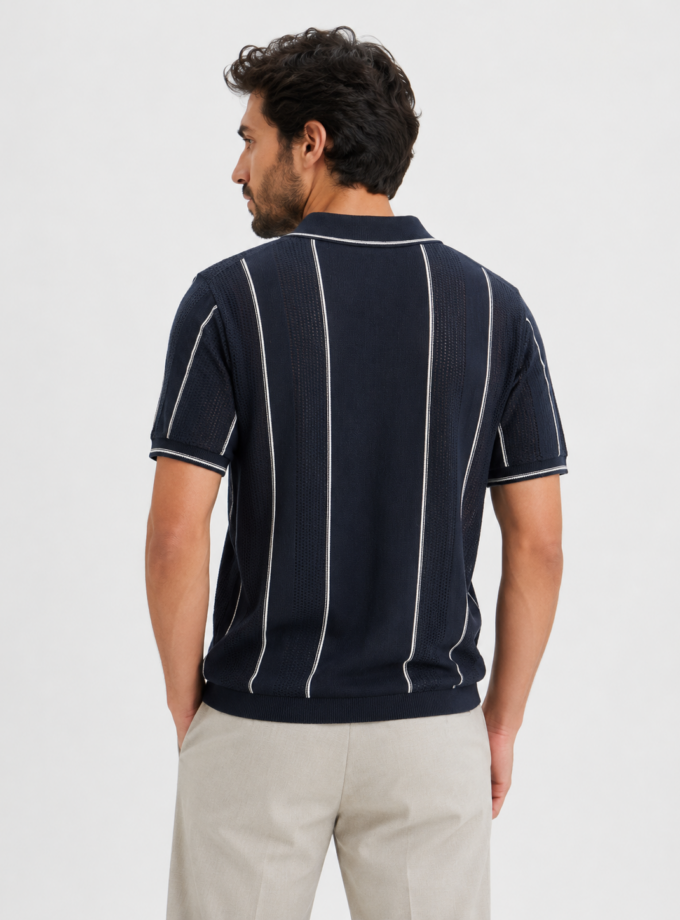 SHORT SLEEVE KNITTED POLO - DARK BLUE