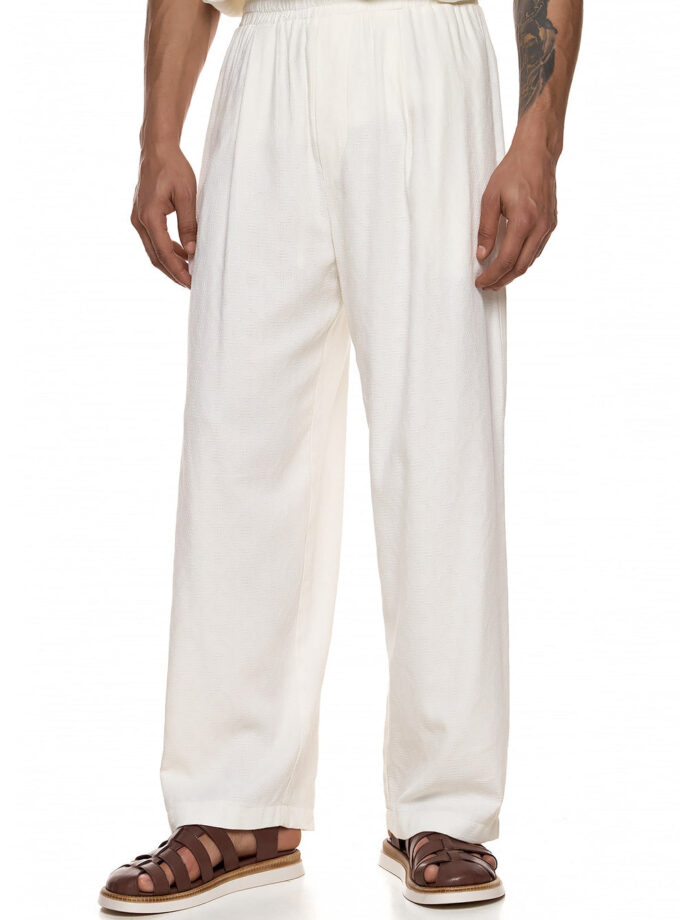 PANTS WITH ELASTIC WAISTBAND AND TEXTURED FABRIC - WHITE(EXCLUSIVE ONLINE)