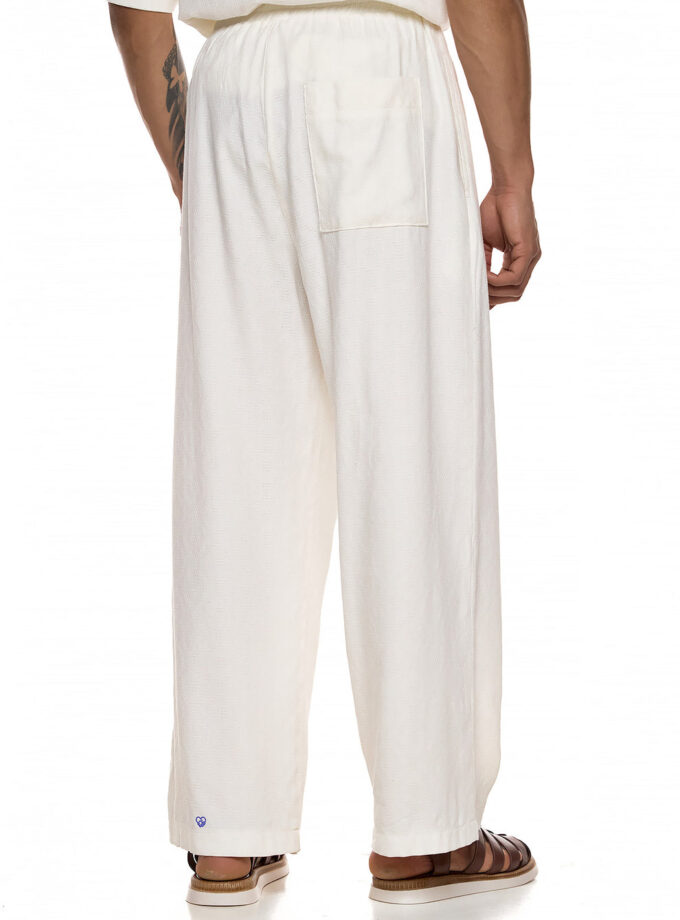 PANTS WITH ELASTIC WAISTBAND AND TEXTURED FABRIC - WHITE(EXCLUSIVE ONLINE)