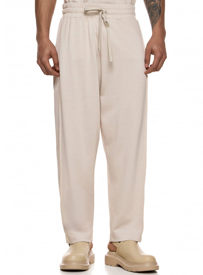 RELAXED PANTS WITH DRAWSTRING AND EMBROIDERED DETAIL - BEIGE (EXCLUSIVE ONLINE)