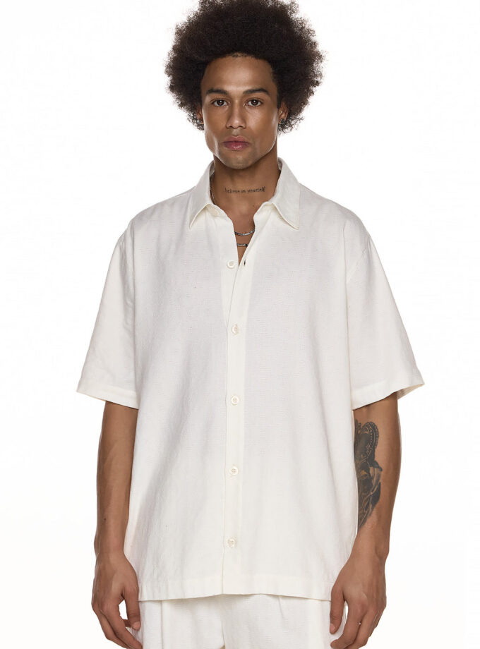 SHIRT WITH TEXTURED FABRIC AND SHORT SLEEVES - WHITE (EXCLUSIVE ONLINE)