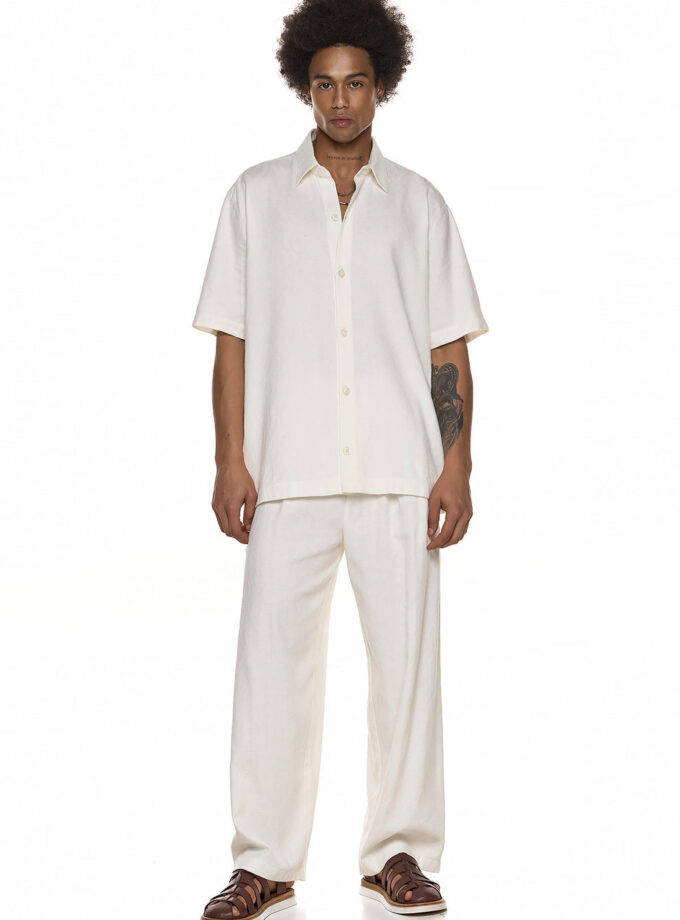 SHIRT WITH TEXTURED FABRIC AND SHORT SLEEVES - WHITE (EXCLUSIVE ONLINE)