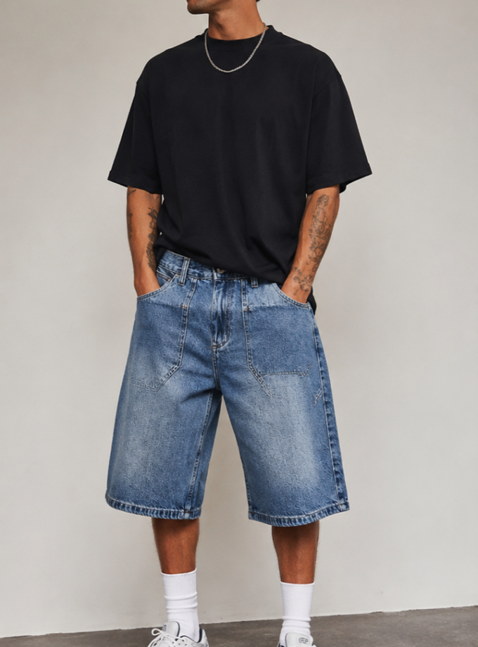 BAGGY DENIM SHORTS  - BLUE