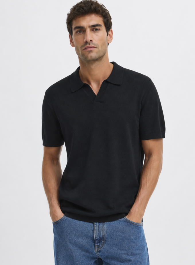 KNITTED POLO SHIRT - BLACK