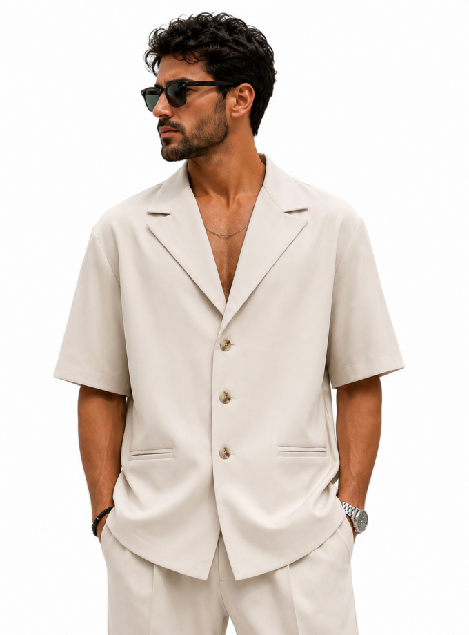 SHORT-SLEEVE BLAZER - CREAM