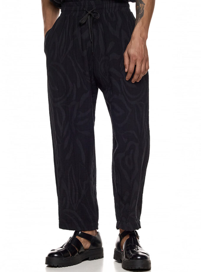 JAPANESE TROUSERS WITH TEXTURED DESIGN AND WIDE-LEG FIT - BLACK
